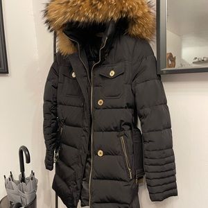 Michael Kors Real Fur Hooded - Belted Mid-Thigh Length Coat